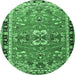 Round Persian Emerald Green Traditional Rug, tr4001emgrn