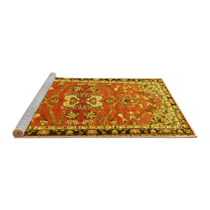 Sideview of Machine Washable Persian Yellow Traditional Rug, wshtr4001yw