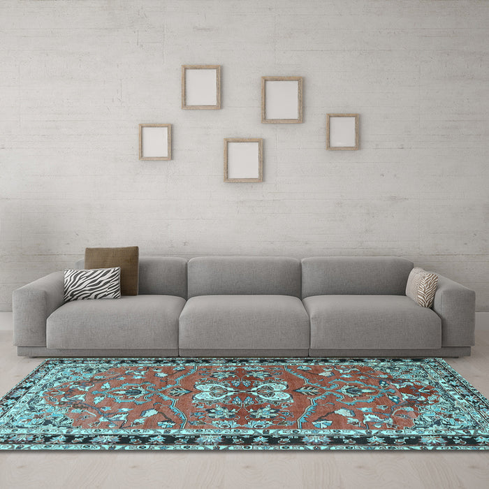 Machine Washable Persian Light Blue Traditional Rug in a Living Room, wshtr4001lblu
