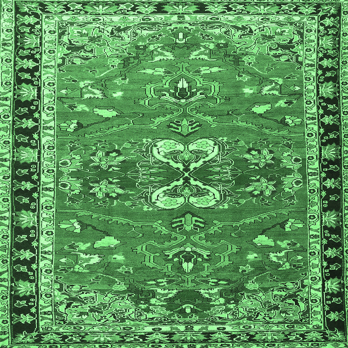 Square Machine Washable Persian Emerald Green Traditional Area Rugs, wshtr4001emgrn