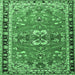 Square Machine Washable Persian Emerald Green Traditional Area Rugs, wshtr4001emgrn