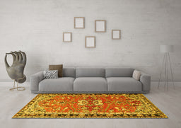 Machine Washable Persian Yellow Traditional Rug in a Living Room, wshtr4001yw