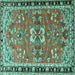 Square Machine Washable Persian Turquoise Traditional Area Rugs, wshtr4001turq