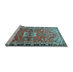 Sideview of Machine Washable Persian Light Blue Traditional Rug, wshtr4001lblu
