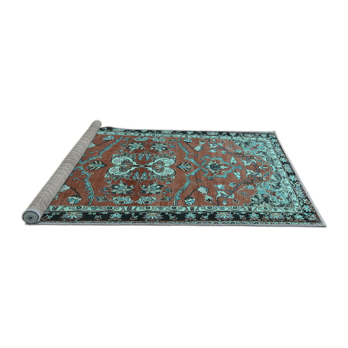 Sideview of Machine Washable Persian Light Blue Traditional Rug, wshtr4001lblu