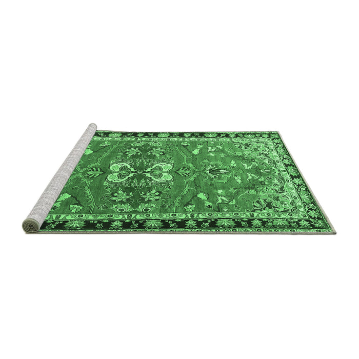Sideview of Machine Washable Persian Emerald Green Traditional Area Rugs, wshtr4001emgrn