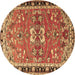 Round Machine Washable Persian Brown Traditional Rug, wshtr4001brn