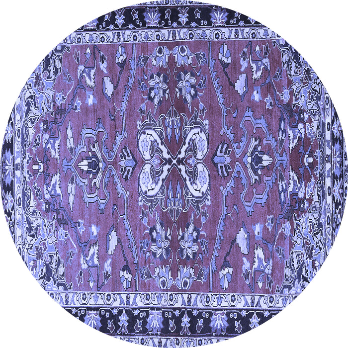Round Machine Washable Persian Blue Traditional Rug, wshtr4001blu