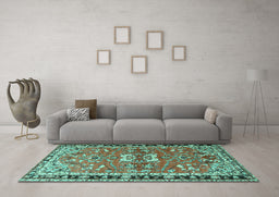 Machine Washable Persian Turquoise Traditional Area Rugs in a Living Room,, wshtr4001turq