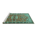 Sideview of Machine Washable Persian Turquoise Traditional Area Rugs, wshtr4001turq