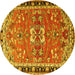 Round Machine Washable Persian Yellow Traditional Rug, wshtr4001yw