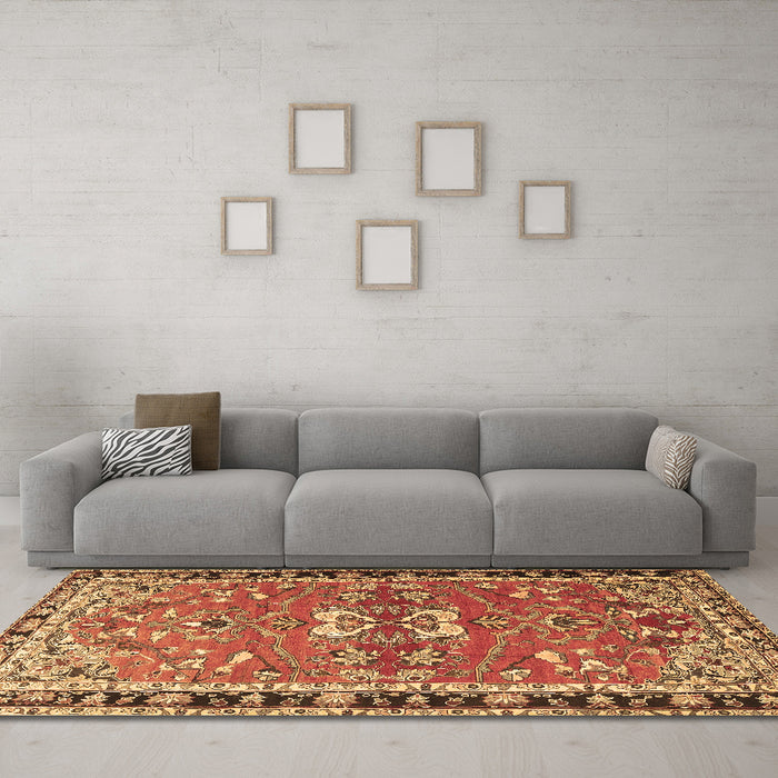 Machine Washable Persian Brown Traditional Rug in a Living Room,, wshtr4001brn