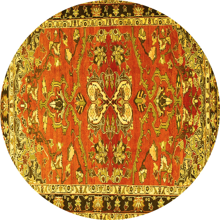 Round Persian Yellow Traditional Rug, tr4001yw