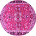 Round Machine Washable Persian Pink Traditional Rug, wshtr4001pnk