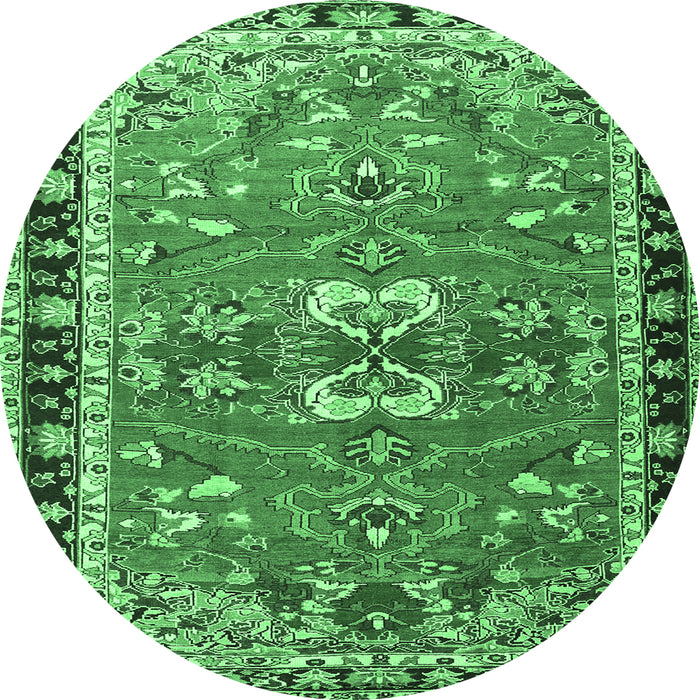 Round Machine Washable Persian Emerald Green Traditional Area Rugs, wshtr4001emgrn