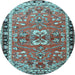 Round Machine Washable Persian Light Blue Traditional Rug, wshtr4001lblu