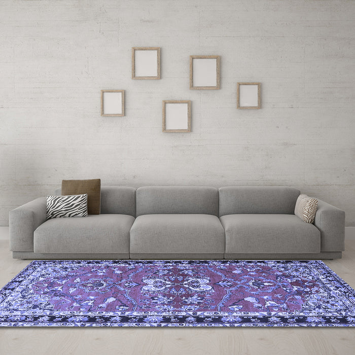Machine Washable Persian Blue Traditional Rug in a Living Room, wshtr4001blu