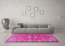 Machine Washable Persian Pink Traditional Rug in a Living Room, wshtr4001pnk