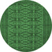 Round Machine Washable Persian Emerald Green Traditional Area Rugs, wshtr4002emgrn