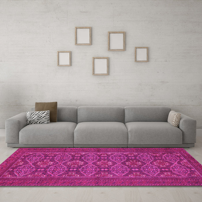 Machine Washable Persian Pink Traditional Rug in a Living Room, wshtr4002pnk