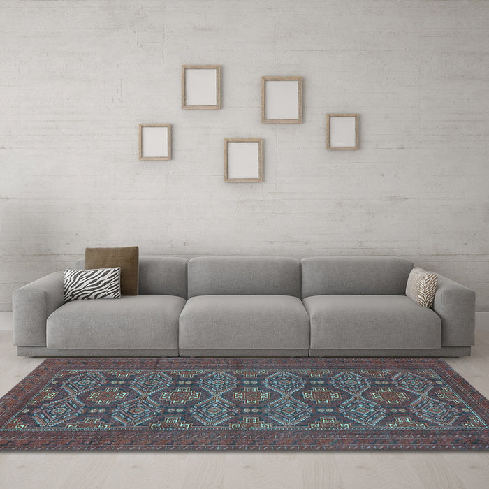 Machine Washable Persian Light Blue Traditional Rug in a Living Room, wshtr4002lblu