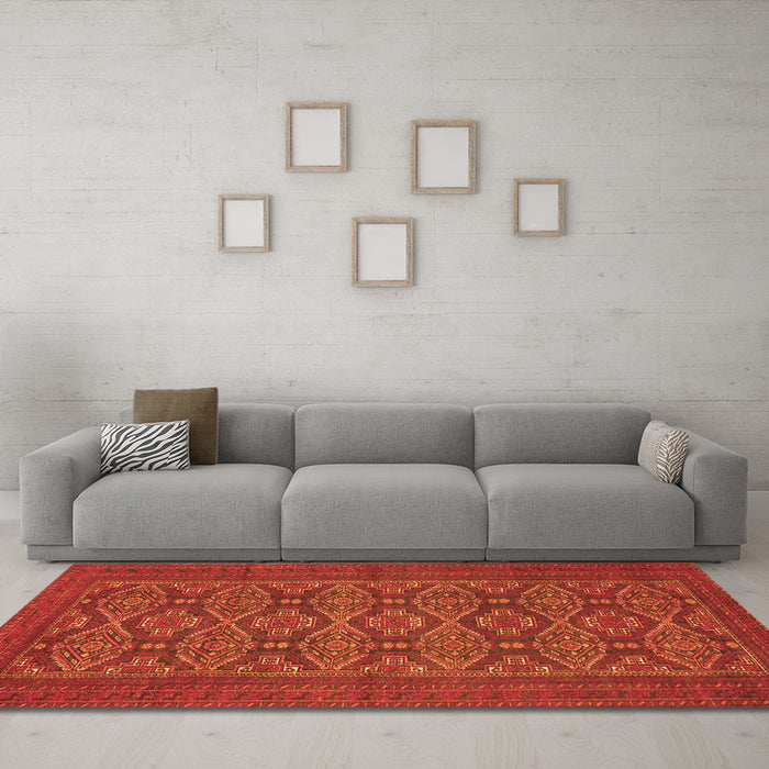 Machine Washable Persian Orange Traditional Area Rugs in a Living Room, wshtr4002org