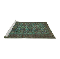 Sideview of Machine Washable Persian Turquoise Traditional Area Rugs, wshtr4002turq