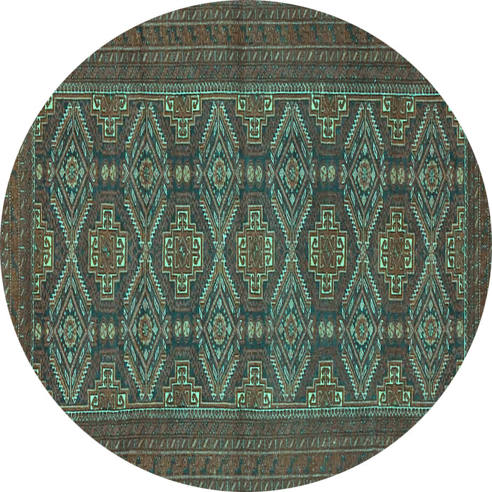 Round Persian Turquoise Traditional Rug, tr4002turq