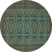 Round Persian Turquoise Traditional Rug, tr4002turq