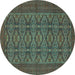 Round Machine Washable Persian Turquoise Traditional Area Rugs, wshtr4002turq