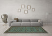 Machine Washable Persian Turquoise Traditional Area Rugs in a Living Room,, wshtr4002turq