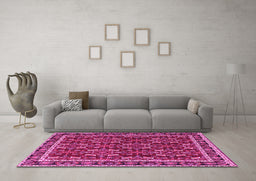 Machine Washable Persian Pink Traditional Rug in a Living Room, wshtr4003pnk