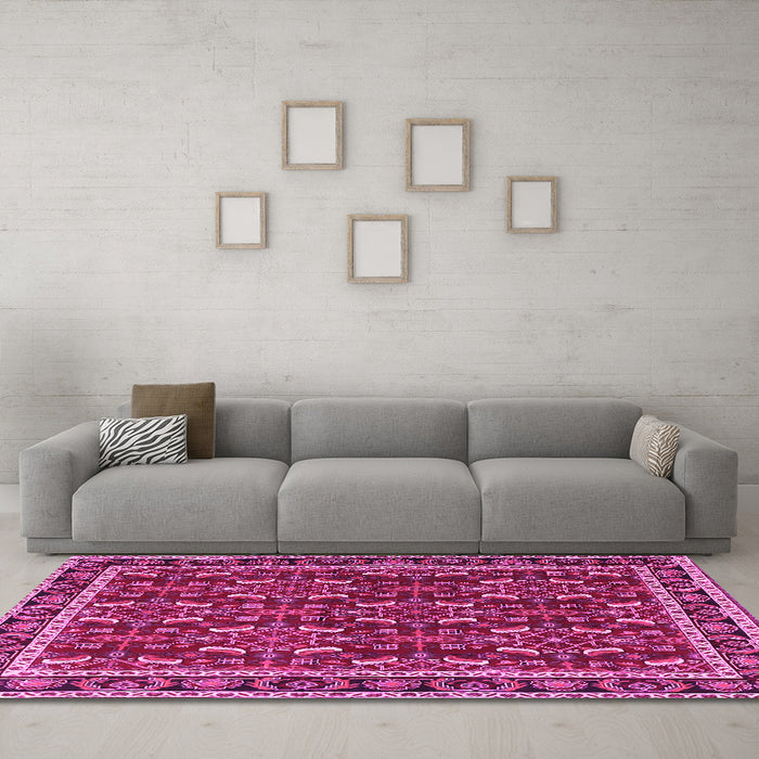 Machine Washable Persian Pink Traditional Rug in a Living Room, wshtr4003pnk