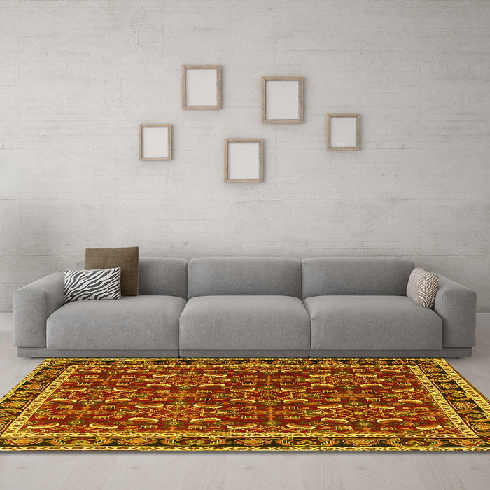 Machine Washable Persian Yellow Traditional Rug in a Living Room, wshtr4003yw