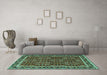 Machine Washable Persian Turquoise Traditional Area Rugs in a Living Room,, wshtr4003turq