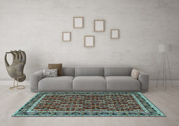 Machine Washable Persian Light Blue Traditional Rug in a Living Room, wshtr4003lblu