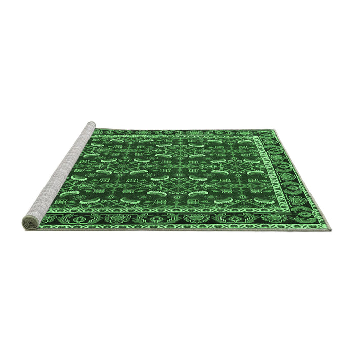 Sideview of Machine Washable Persian Emerald Green Traditional Area Rugs, wshtr4003emgrn