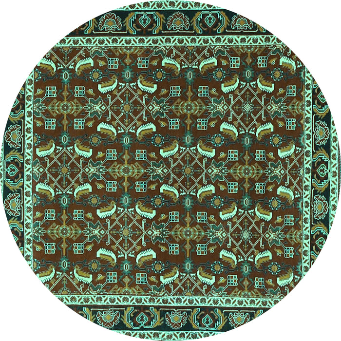 Round Persian Turquoise Traditional Rug, tr4003turq