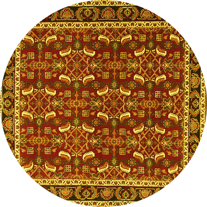 Round Persian Yellow Traditional Rug, tr4003yw