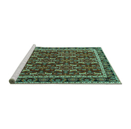 Sideview of Machine Washable Persian Turquoise Traditional Area Rugs, wshtr4003turq