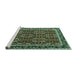 Sideview of Machine Washable Persian Turquoise Traditional Area Rugs, wshtr4003turq