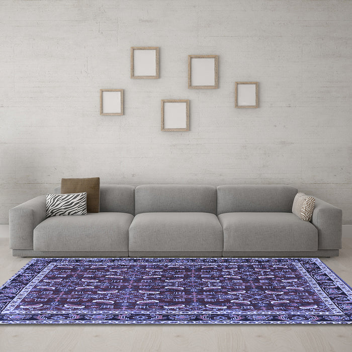 Machine Washable Persian Blue Traditional Rug in a Living Room, wshtr4003blu