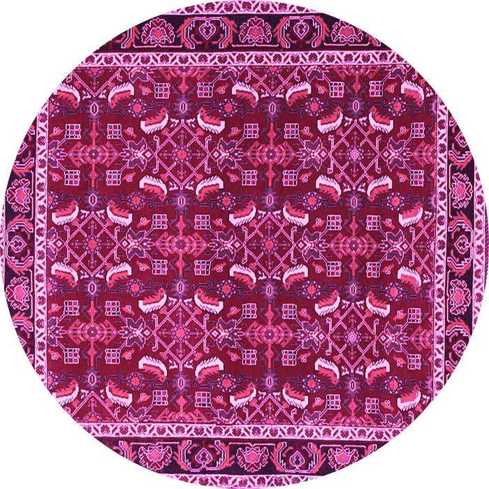Round Machine Washable Persian Pink Traditional Rug, wshtr4003pnk