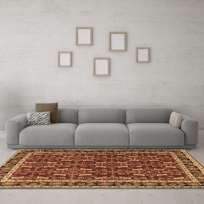 Machine Washable Persian Brown Traditional Rug in a Living Room,, wshtr4003brn