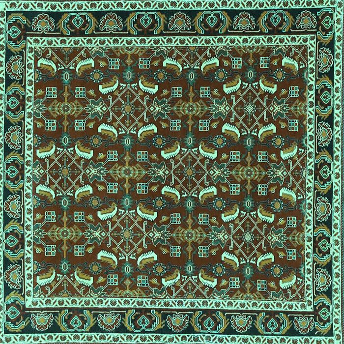 Square Machine Washable Persian Turquoise Traditional Area Rugs, wshtr4003turq