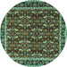 Round Machine Washable Persian Turquoise Traditional Area Rugs, wshtr4003turq