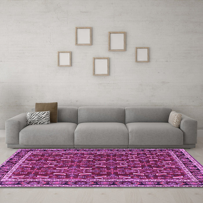 Machine Washable Persian Purple Traditional Area Rugs in a Living Room, wshtr4003pur