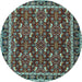 Round Machine Washable Persian Light Blue Traditional Rug, wshtr4003lblu