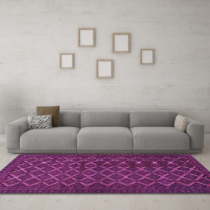 Machine Washable Persian Purple Traditional Area Rugs in a Living Room, wshtr4004pur