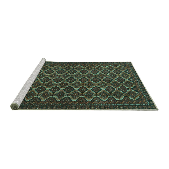 Sideview of Machine Washable Persian Turquoise Traditional Area Rugs, wshtr4004turq